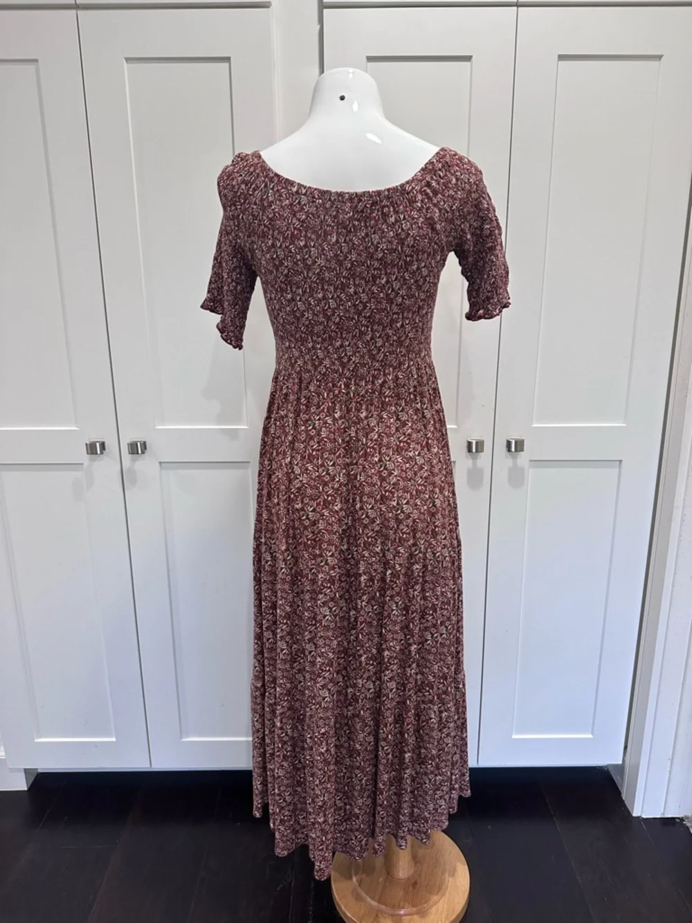 Natural Life Brown Floral Maxi Dress - Women's Boho Short Sleeve - Picture 8 of 9
